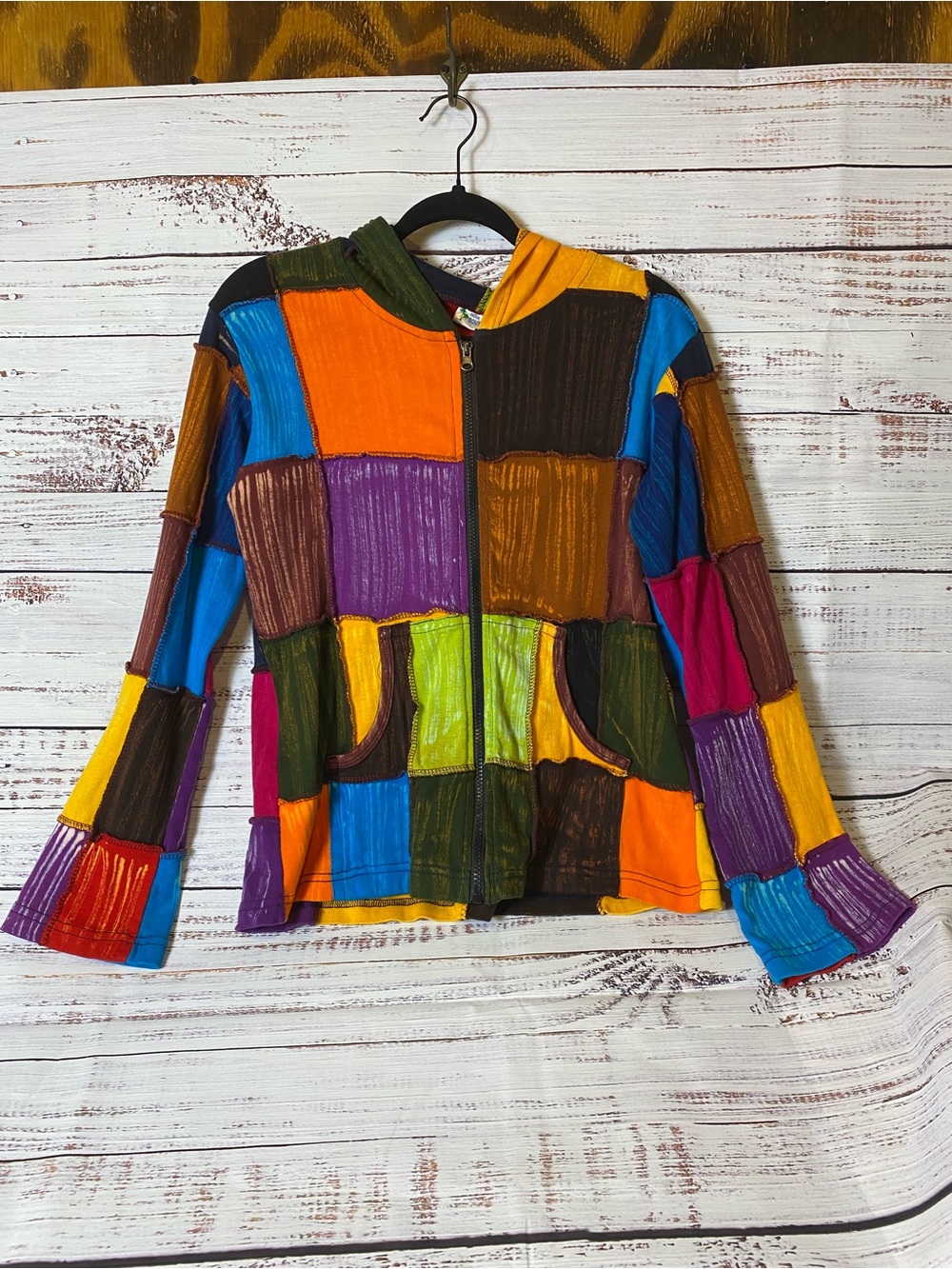 Boho Patchwork Multi-Color Hooded Jacket - Women